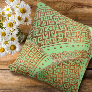 Green Mint And Gold Vintage Patterns Cushion