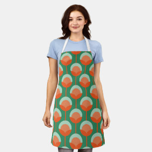 Green, mint and orange flower buds apron
