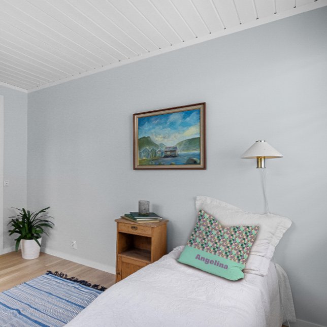 Green mint beige abstract geometric pattern cushion (Creator Uploaded)