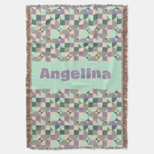 Green mint beige abstract geometric pattern name throw blanket