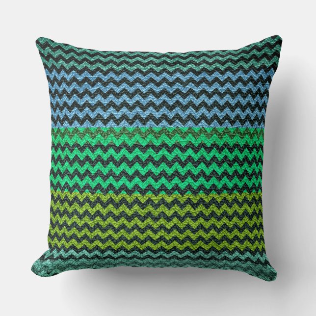 Green Mint Blue Chevron Stripes Pattern Cushion (Front)