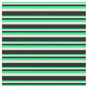 Green, Mint Cream, and Black Stripes Fabric