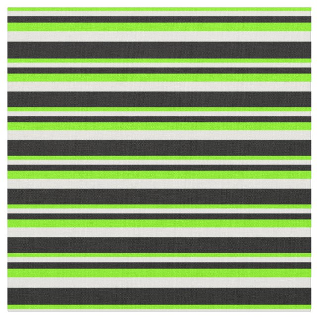 Green, Mint Cream, and Black Stripes Pattern Fabric (Close Up)