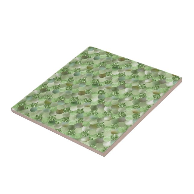 Green Mint Glitter Mermaid Scales Pretty Tile (Side)