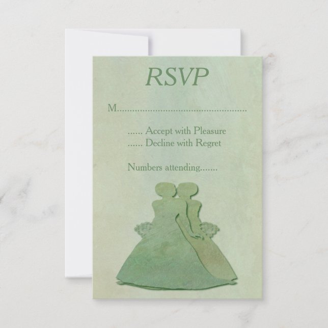Green Mint Rustic Lesbian Wedding RSVP (Front)