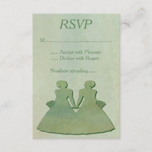 Green Mint Rustic Lesbian Wedding RSVP Card