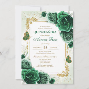 Green Mis Quince Quinceañera Birthday Invitation