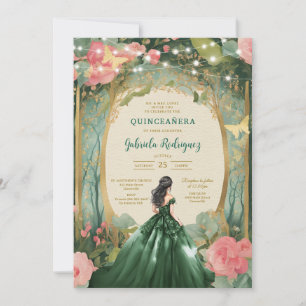 Green Mis Quince Quinceañera Birthday Invitation