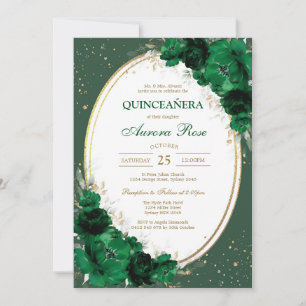 Green Mis Quince Quinceañera Birthday Invitation