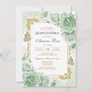 Green Mis Quince Quinceañera Birthday Invitation