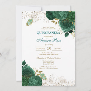 Green Mis Quince Quinceañera Birthday Invitation
