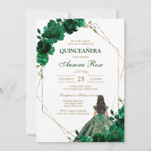 Green Mis Quince Quinceañera Birthday Invitation