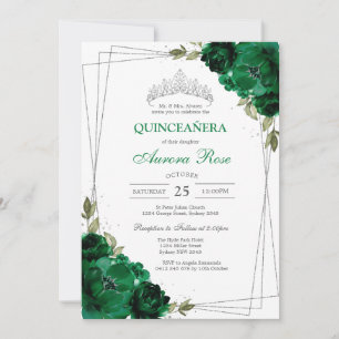 Green Mis Quince Quinceañera Birthday Invitation