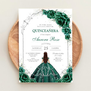 Green Mis Quince Quinceañera Birthday Invitation