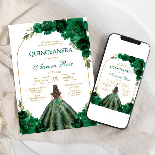Green Mis Quince Quinceañera Birthday Invitation