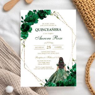 Green Mis Quince Quinceañera Birthday Invitation