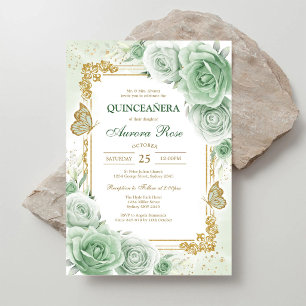 Green Mis Quince Quinceañera Birthday Invitation