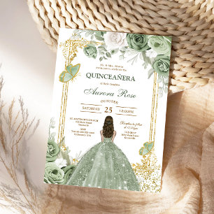 Green Mis Quince Quinceañera Birthday Invitation