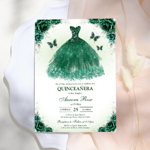 Green Mis Quince Quinceañera Birthday Invitation