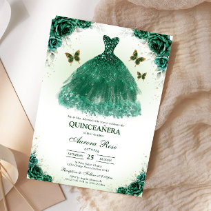 Green Mis Quince Quinceañera Birthday Invitation