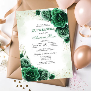 Green Mis Quince Quinceañera Birthday Invitation