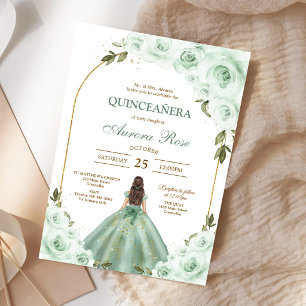 Green Mis Quince Quinceañera Birthday Invitation