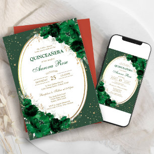 Green Mis Quince Quinceañera Birthday Invitation