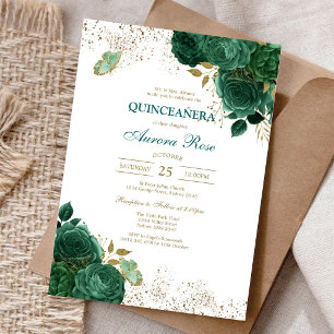 Green Mis Quince Quinceañera Birthday Invitation