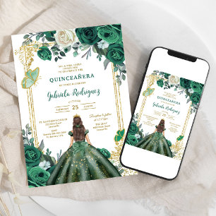 Green Mis Quince Quinceañera Birthday Invitation