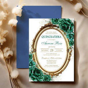 Green Mis Quince Quinceañera Birthday Invitation