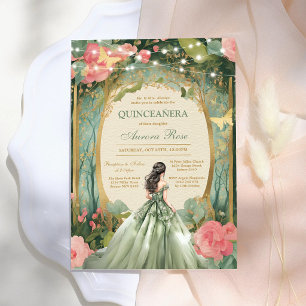 Green Mis Quince Quinceañera Birthday Invitation