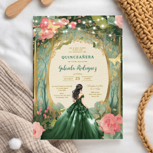 Green Mis Quince Quinceañera Birthday Invitation