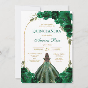 Green Mis Quince Quinceañera Birthday Invitation