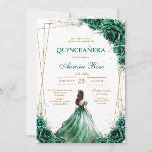 Green Mis Quince Quinceañera Birthday Invitation