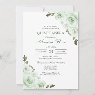 Green Mis Quince Quinceañera Birthday Invitation