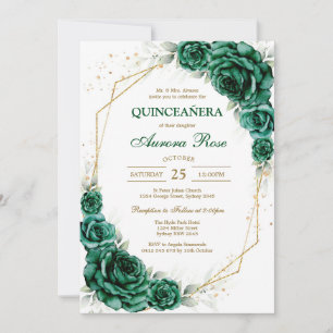Green Mis Quince Quinceañera Birthday Invitation