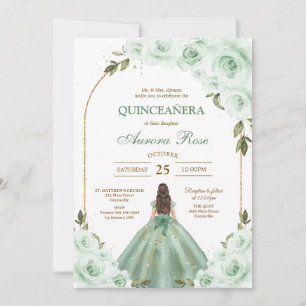 Green Mis Quince Quinceañera Birthday Invitation