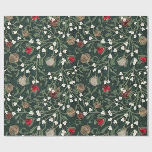 Green Mistletoe & Ornament Christmas Wrapping Paper