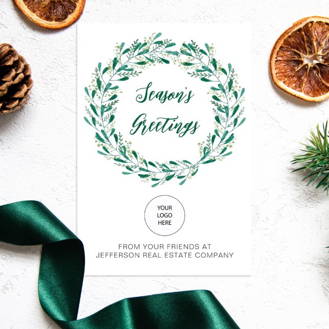 Green Mistletoe Wreath Company Logo Business Holiday Postcard (Creator Uploaded)
