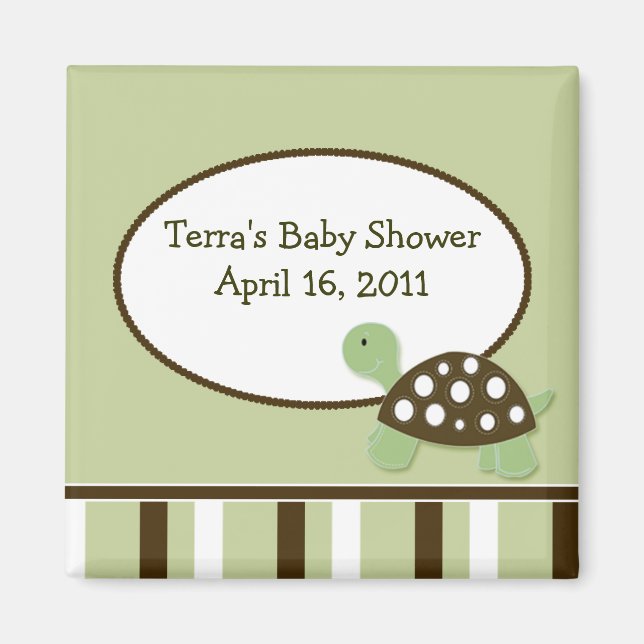 GREEN MOD TURTLE Baby Shower Favour Magnet (Front)