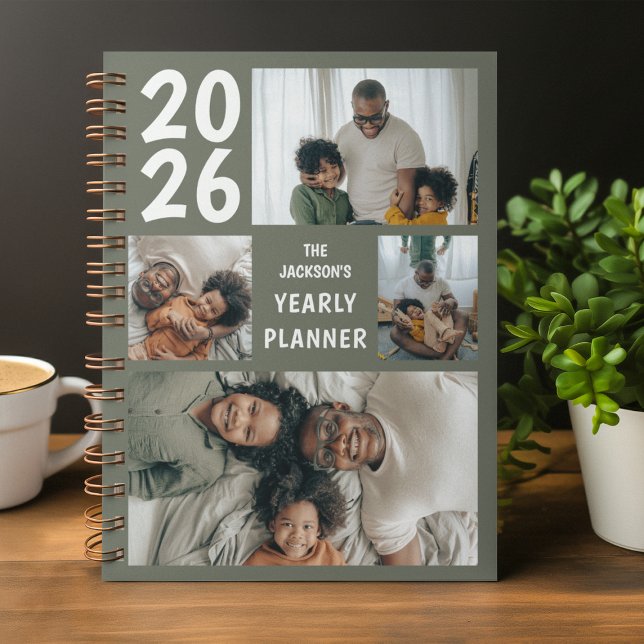 Green Modern 4 Photo Collage Yearly Planner (Creator Uploaded)