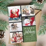 Green Modern 5 Photo Collage Christmas Holiday Card<br><div class="desc">Modern Christmas | Holiday card is inspired by "Piet Mondrian" "Composition" abstract art work with 5 photos.  Send holiday cheer to your family and friends.</div>