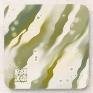 Green Modern Abstract Art Monogram Coaster