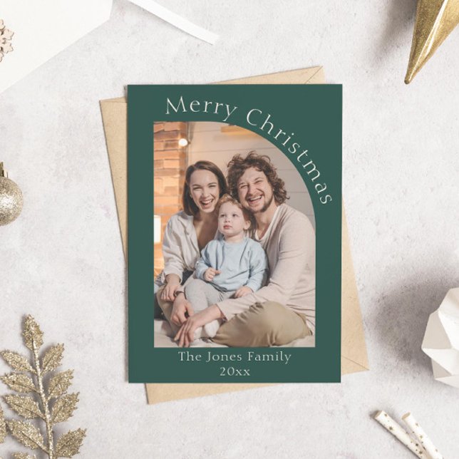 Green Modern Arch Photo Christmas Holiday Card (modern boho green arch photo christmas holiday card)