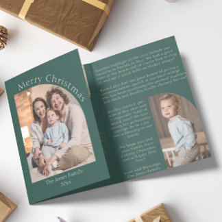 Green Modern Arch Year in Review Family Update Tri-Fold Holiday Card