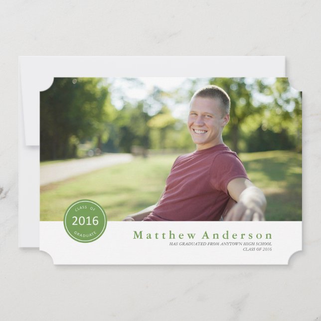 Green Modern Badge Graduation Invitation (Front)