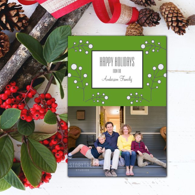 Green Modern Berry Holiday Photo Card (Green Modern Berry Holiday Photo Card)