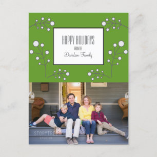 Green Modern Berry Holiday Photo Postcard