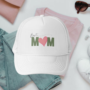 Green Modern Best Mom Pink Heart Mother's Day Trucker Hat