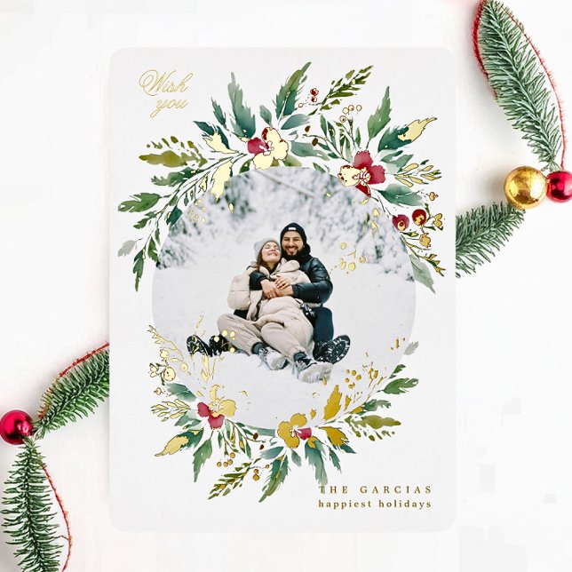 green modern big wreath one photo merry christmas (Creator Uploaded)